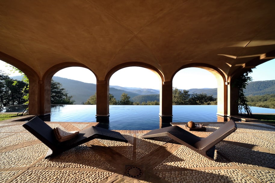 Unbelievable Umbria Hotel breezy loggia with three huge arches overlooking infinity pool